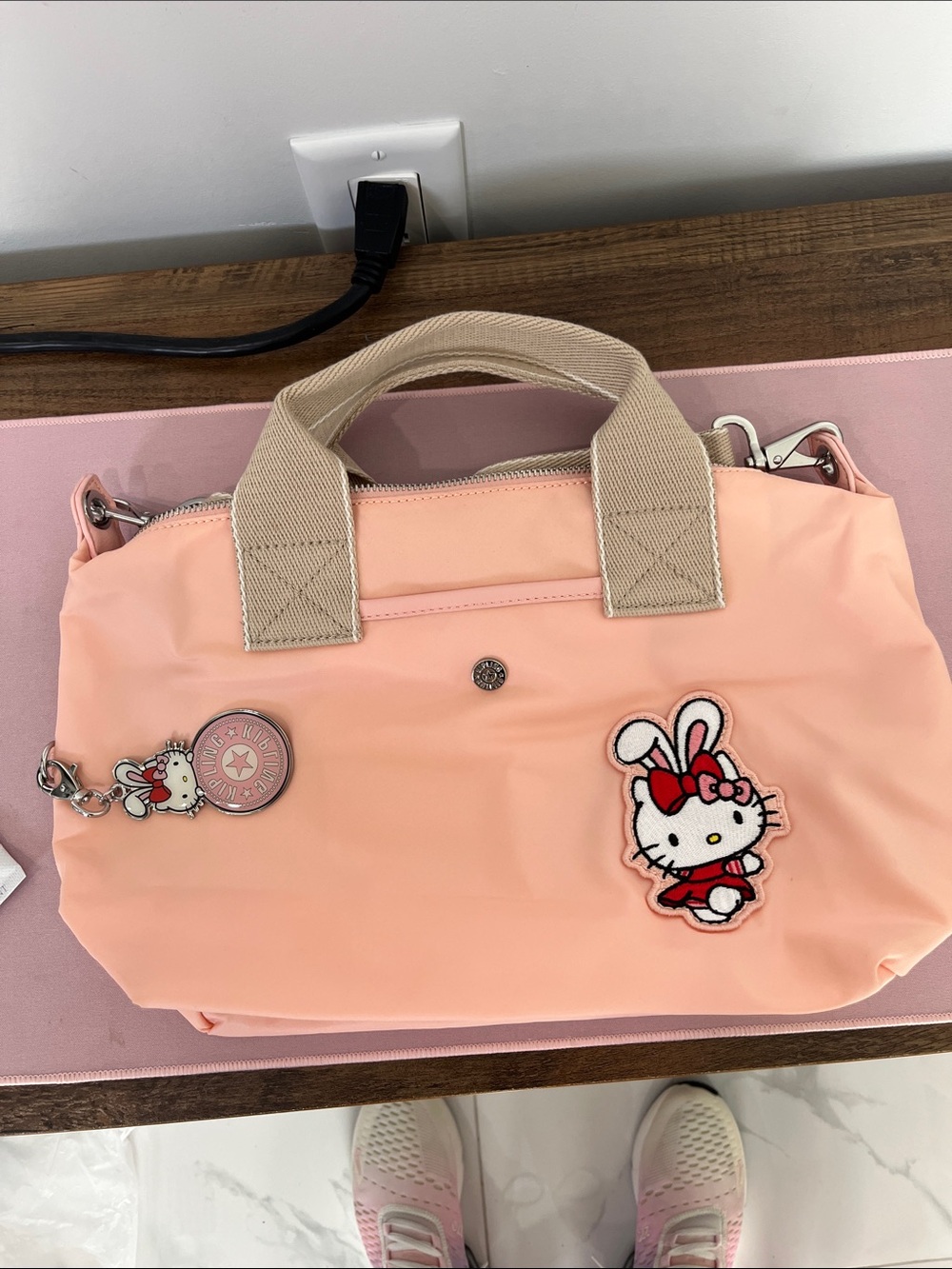 Kipling Hello Kitty Peach Pink Kala Handbag.